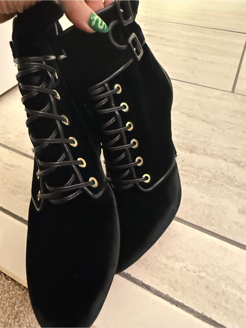 Aquazzura Black Velvet Lace-Up Ankle Boots | size 38.5 or US size 8 - Picture 14 of 16
